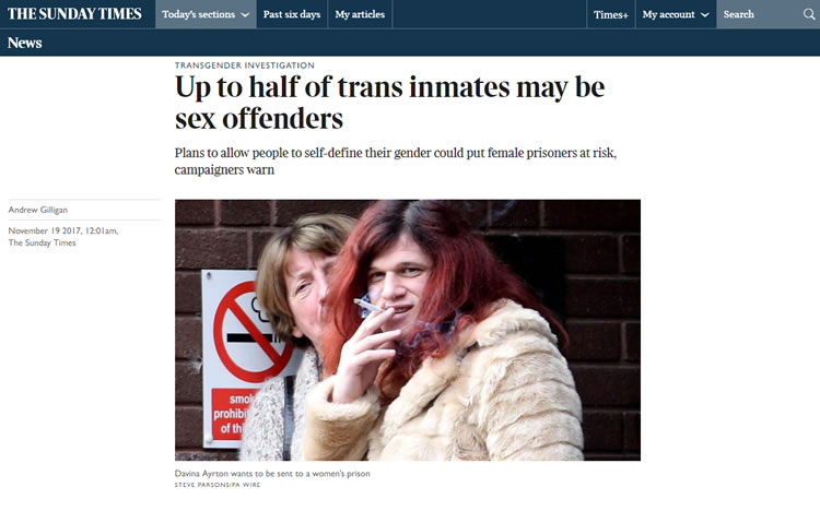 half of transgender prisoners may be sex offenders - FairPlayForWomen.com